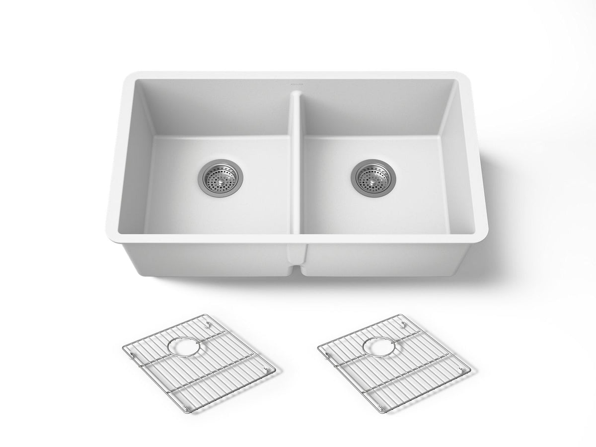 KOHLER K-36750-CM6 Billings 32-1/2" undermount double-bowl kitchen sink - Matte White