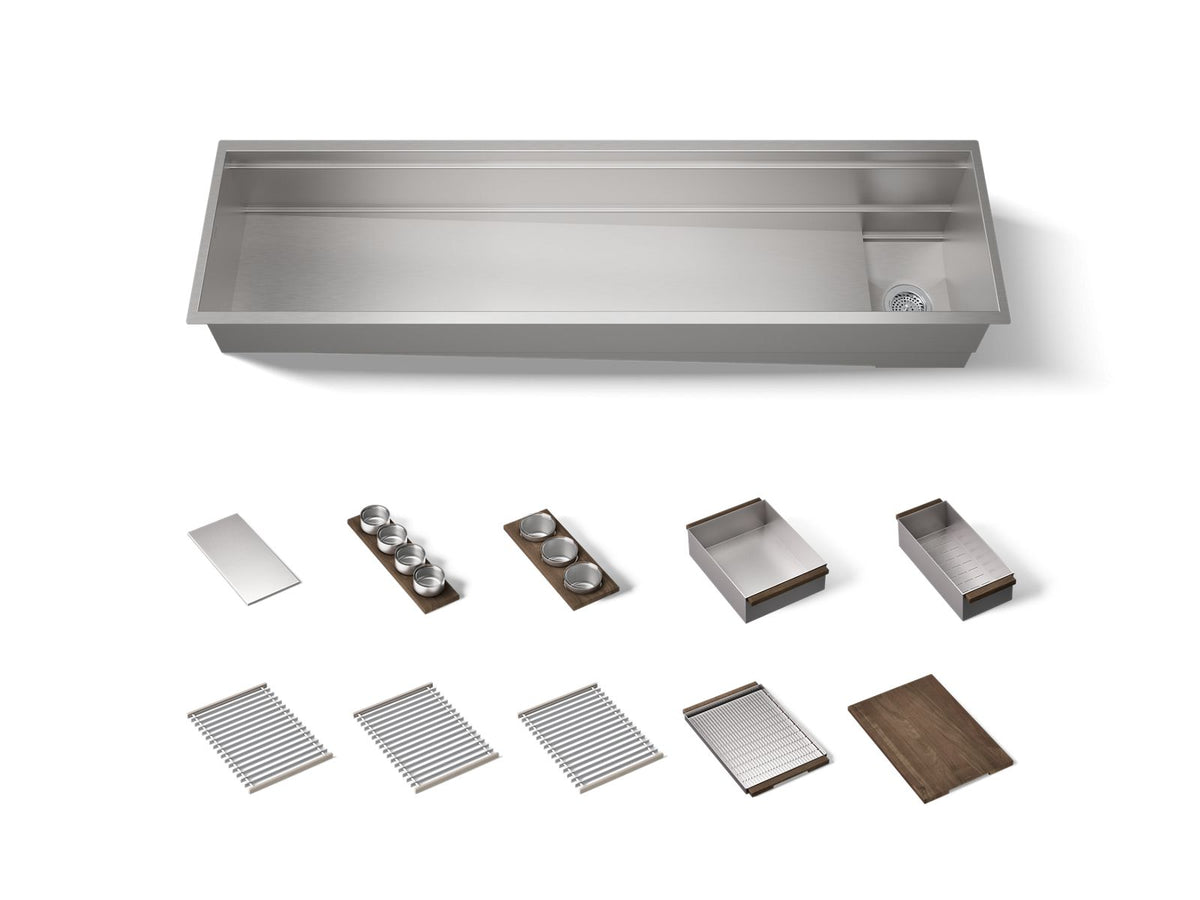 KOHLER K-37905-WAL-NA Synthos 69-3/4" Undermount Single-Bowl Workstation Kitchen Sink - Solid Wood Dark Walnut