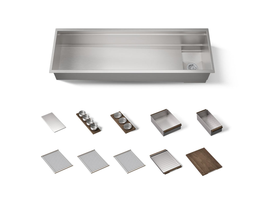 KOHLER K-37906-WAL-NA Synthos 57-3/4" Undermount Single-Bowl Workstation Kitchen Sink - Solid Wood Dark Walnut