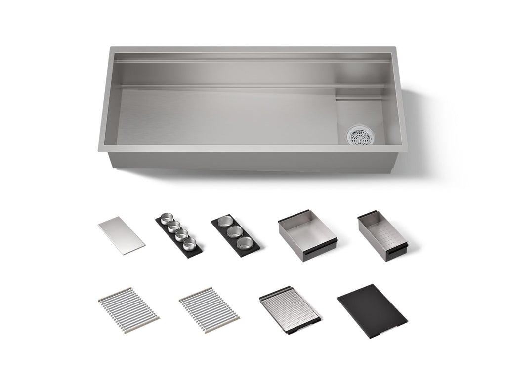 KOHLER K-37907-PAP-NA Synthos 45-3/4" Undermount Single-Bowl Workstation Kitchen Sink - Wood Composite Matte Black