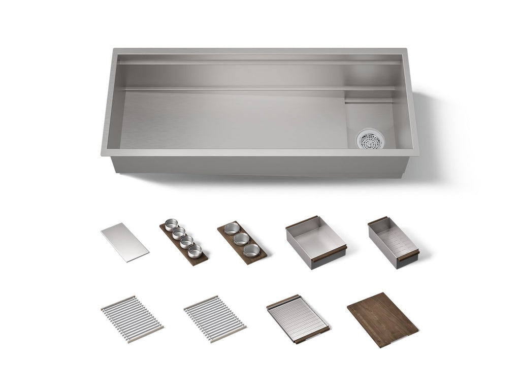 KOHLER K-37907-WAL-NA Synthos 45-3/4" Undermount Single-Bowl Workstation Kitchen Sink - Solid Wood Dark Walnut