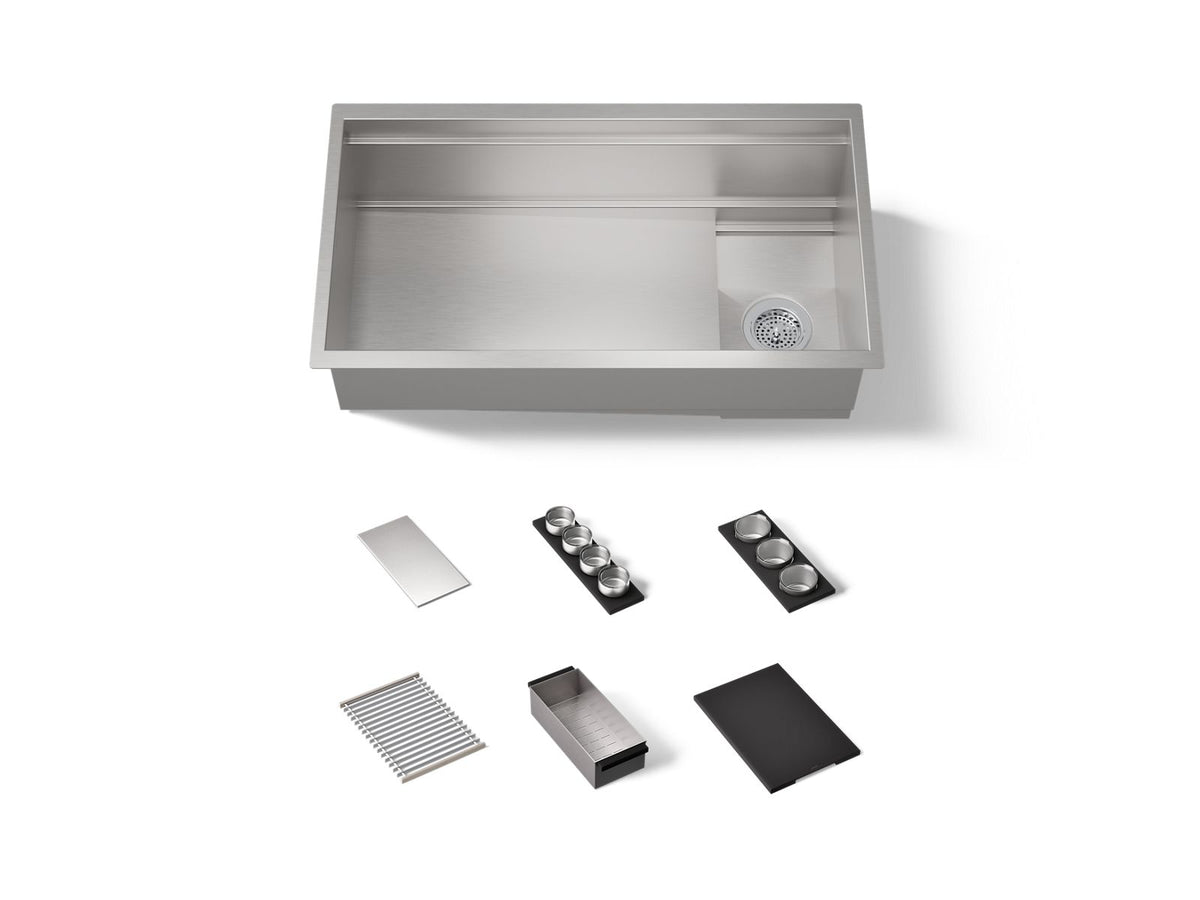 KOHLER K-37908-PAP-NA Synthos 33-3/4" Undermount Single-Bowl Workstation Kitchen Sink - Wood Composite Matte Black