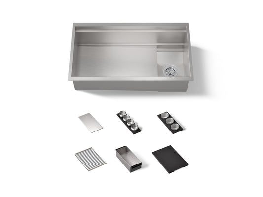 KOHLER K-37908-PAP-NA Synthos 33-3/4" undermount single-bowl workstation kitchen sink - Stainless Steel