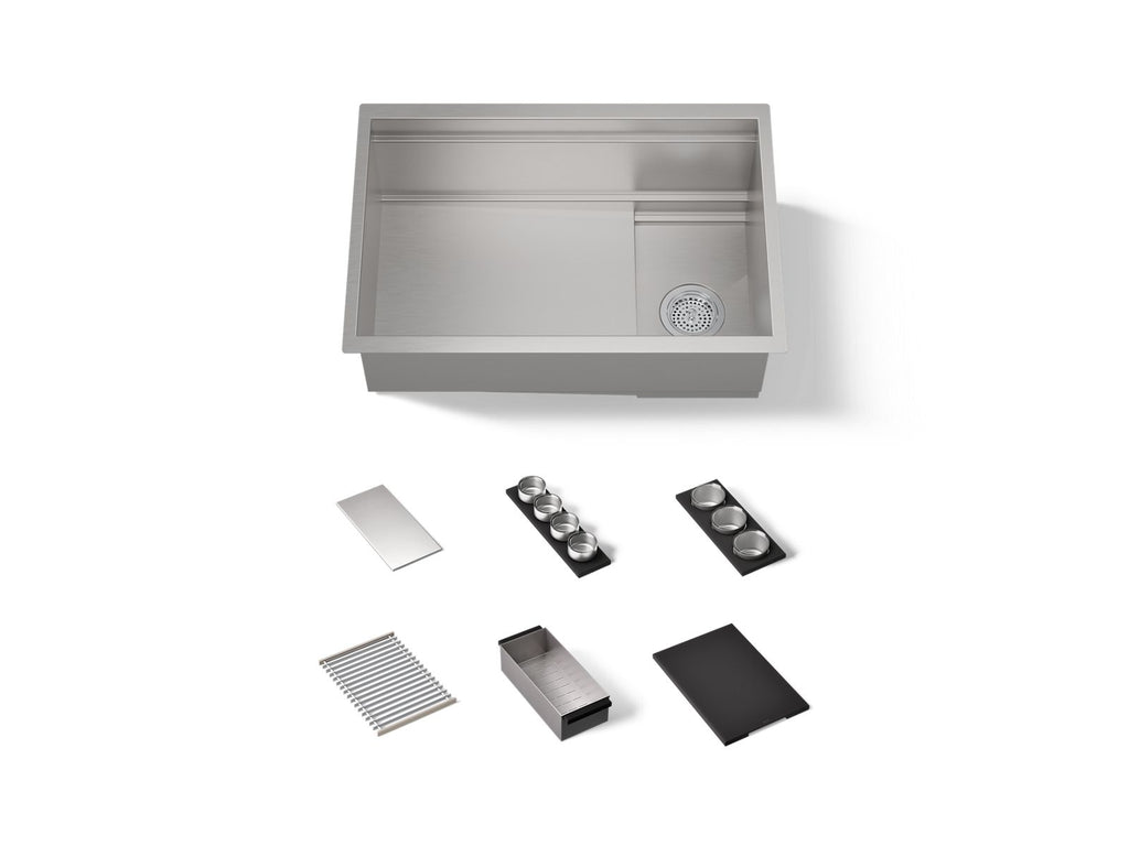 KOHLER K-37911-PAP-NA Synthos 27-3/4" Undermount Single-Bowl Workstation Kitchen Sink - Wood Composite Matte Black