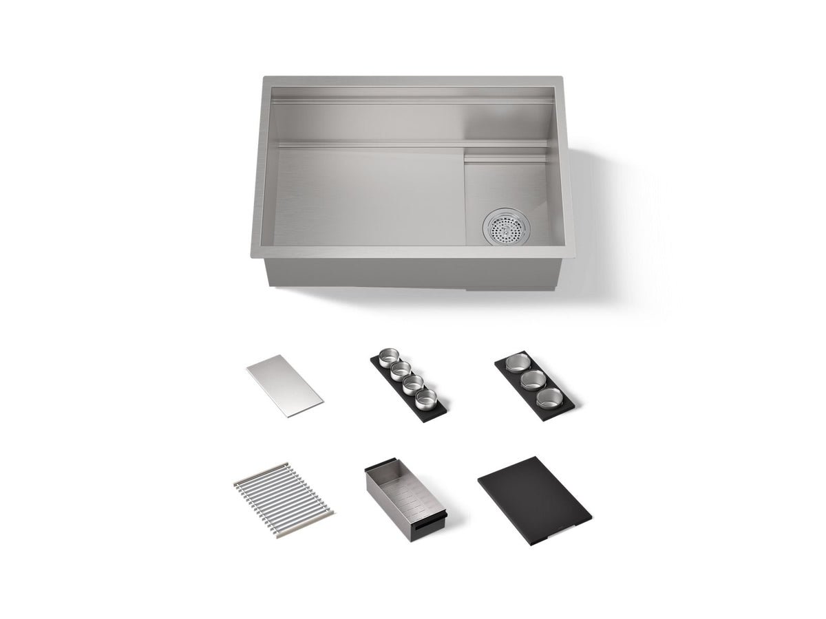 KOHLER K-37911-PAP-NA Synthos 27-3/4" Undermount Single-Bowl Workstation Kitchen Sink - Wood Composite Matte Black