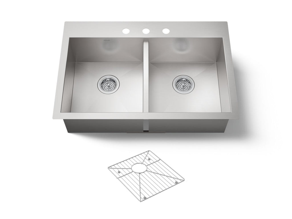 KOHLER K-3820-3-NA Vault 33" Top-/Undermount Double-Bowl Kitchen Sink - Stainless Steel