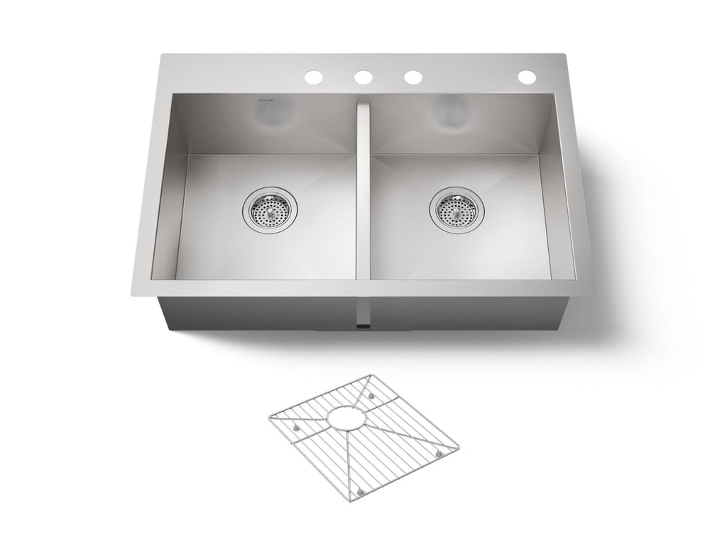 KOHLER K-3820-4-NA Vault 33" Top-/Undermount Double-Bowl Kitchen Sink - Stainless Steel