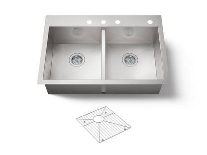KOHLER K-3820-4-NA Vault 33" top-/undermount double-bowl kitchen sink - Stainless Steel