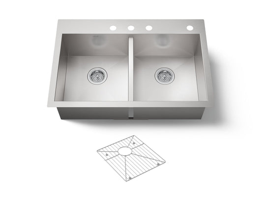 KOHLER K-3820-4-NA Vault 33" top-/undermount double-bowl kitchen sink - Stainless Steel