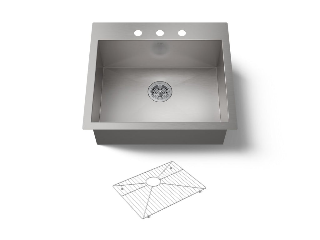 KOHLER K-3822-3-NA Vault 25" Top-/Undermount Single-Bowl Kitchen Sink - Stainless Steel
