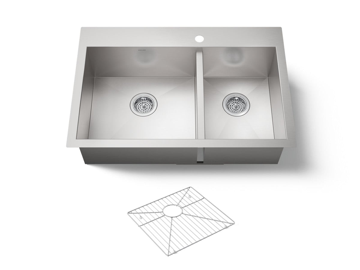 KOHLER K-3823-1-NA Vault 33" Top-/Undermount Double-Bowl Kitchen Sink - Stainless Steel