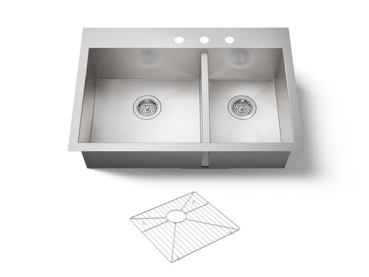 KOHLER K-3823-3-NA Vault 33" top-/undermount double-bowl kitchen sink - Stainless Steel