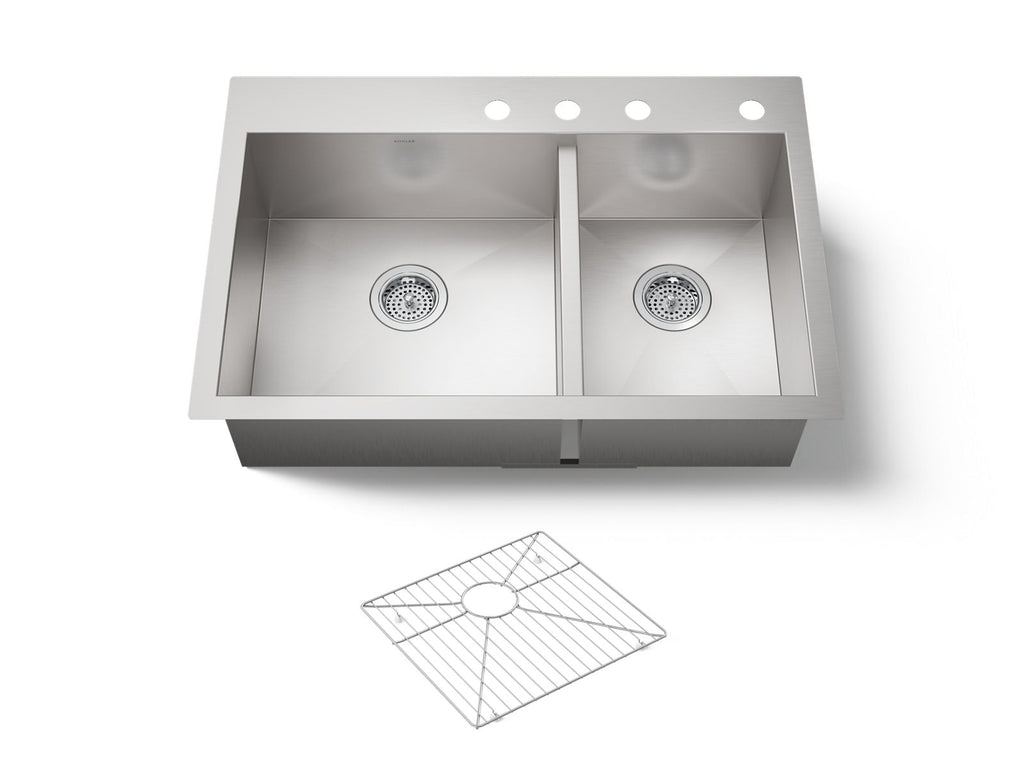 KOHLER K-3823-4-NA Vault 33" Top-/Undermount Double-Bowl Kitchen Sink - Stainless Steel