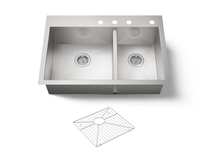 KOHLER K-3823-4-NA Vault 33" top-/undermount double-bowl kitchen sink - Stainless Steel
