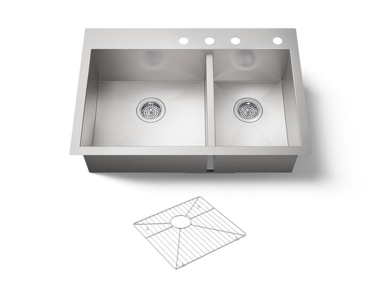 KOHLER K-3823-4-NA Vault 33" top-/undermount double-bowl kitchen sink - Stainless Steel