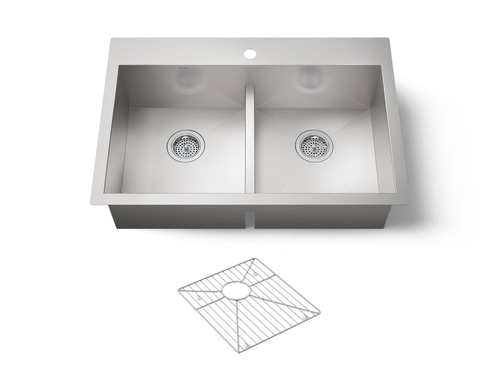 KOHLER K-3838-1-NA Vault Smart Divide 33" Top-/Undermount Double-Bowl Kitchen Sink - Stainless Steel