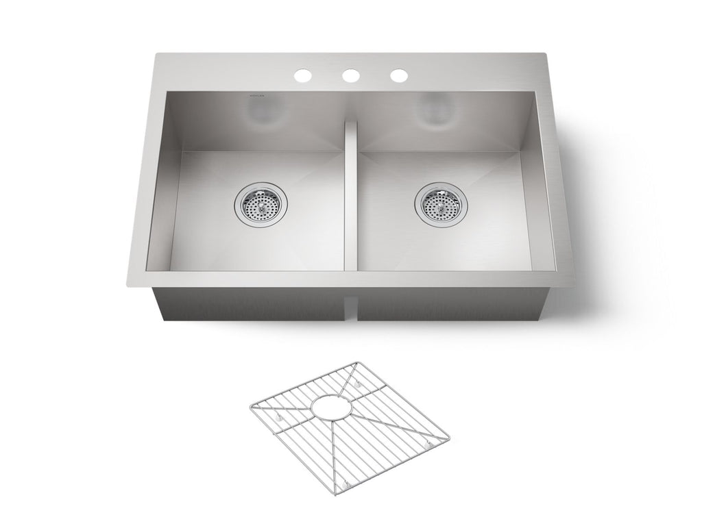 KOHLER K-3838-3-NA Vault Smart Divide 33" Top-/Undermount Double-Bowl Kitchen Sink - Stainless Steel