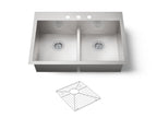 KOHLER K-3838-3-NA Vault Smart Divide 33" Top-/Undermount Double-Bowl Kitchen Sink - Stainless Steel