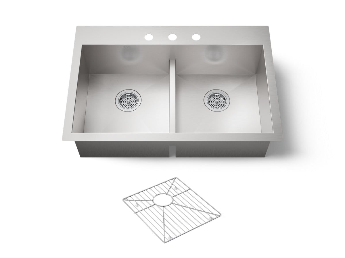 KOHLER K-3838-3-NA Vault Smart Divide 33" Top-/Undermount Double-Bowl Kitchen Sink - Stainless Steel