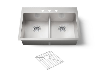 KOHLER K-3838-3-NA Vault Smart Divide 33" top-/undermount double-bowl kitchen sink - Stainless Steel