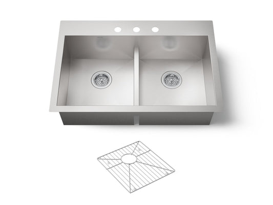 KOHLER K-3838-3-NA Vault Smart Divide 33" top-/undermount double-bowl kitchen sink - Stainless Steel