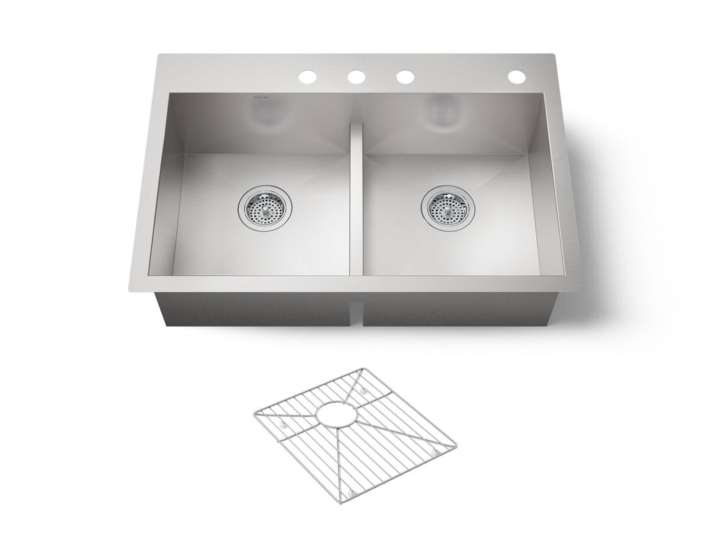 KOHLER K-3838-4-NA Vault Smart Divide 33" Top-/Undermount Double-Bowl Kitchen Sink - Stainless Steel