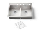 KOHLER K-3838-4-NA Vault Smart Divide 33" Top-/Undermount Double-Bowl Kitchen Sink - Stainless Steel