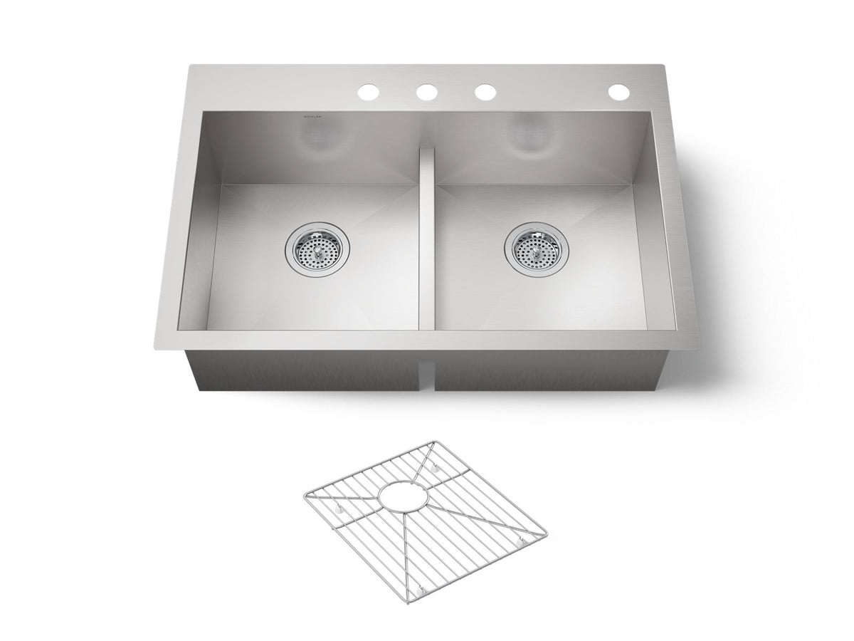 KOHLER K-3838-4-NA Vault Smart Divide 33" Top-/Undermount Double-Bowl Kitchen Sink - Stainless Steel