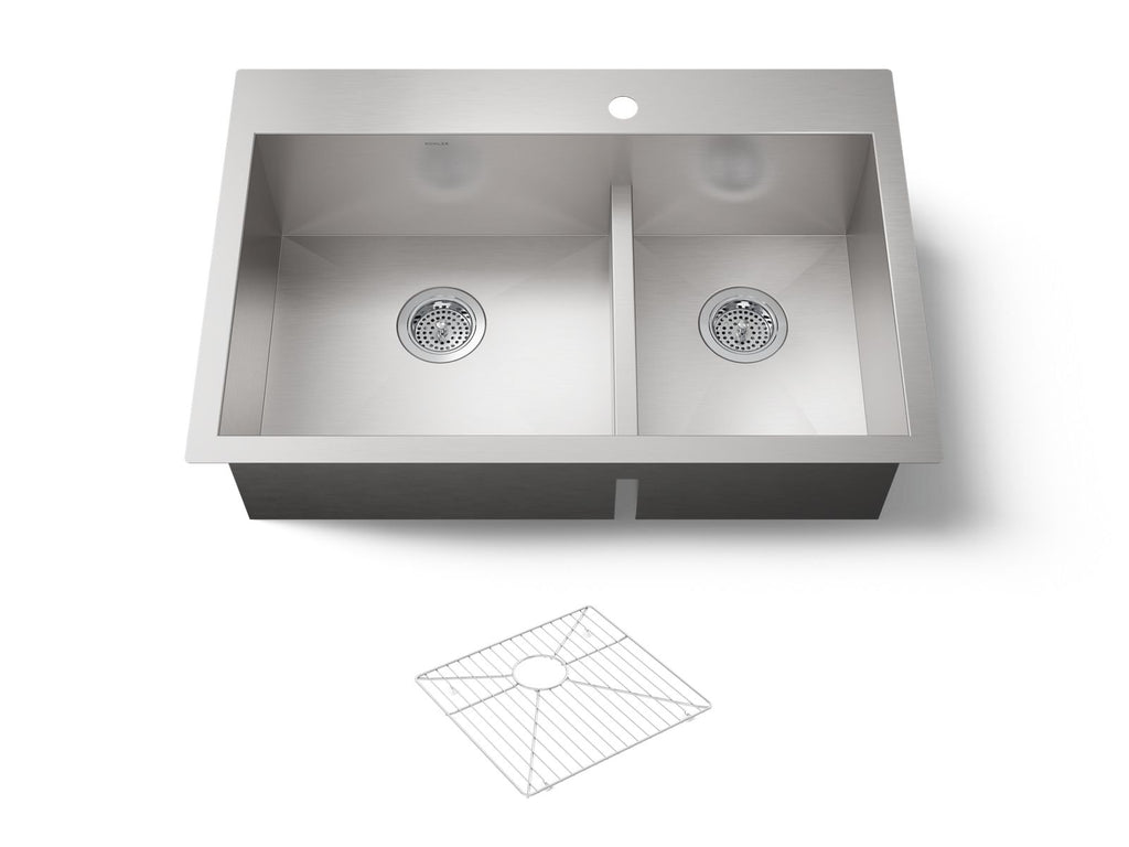 KOHLER K-3839-1-NA Vault Smart Divide 33" Top-/Undermount Double-Bowl Kitchen Sink - Stainless Steel