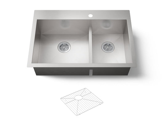 KOHLER K-3839-1-NA Vault Smart Divide 33" top-/undermount double-bowl kitchen sink - Stainless Steel
