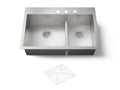 KOHLER K-3839-3-NA Vault Smart Divide 33" Top-/Undermount Double-Bowl Kitchen Sink - Stainless Steel