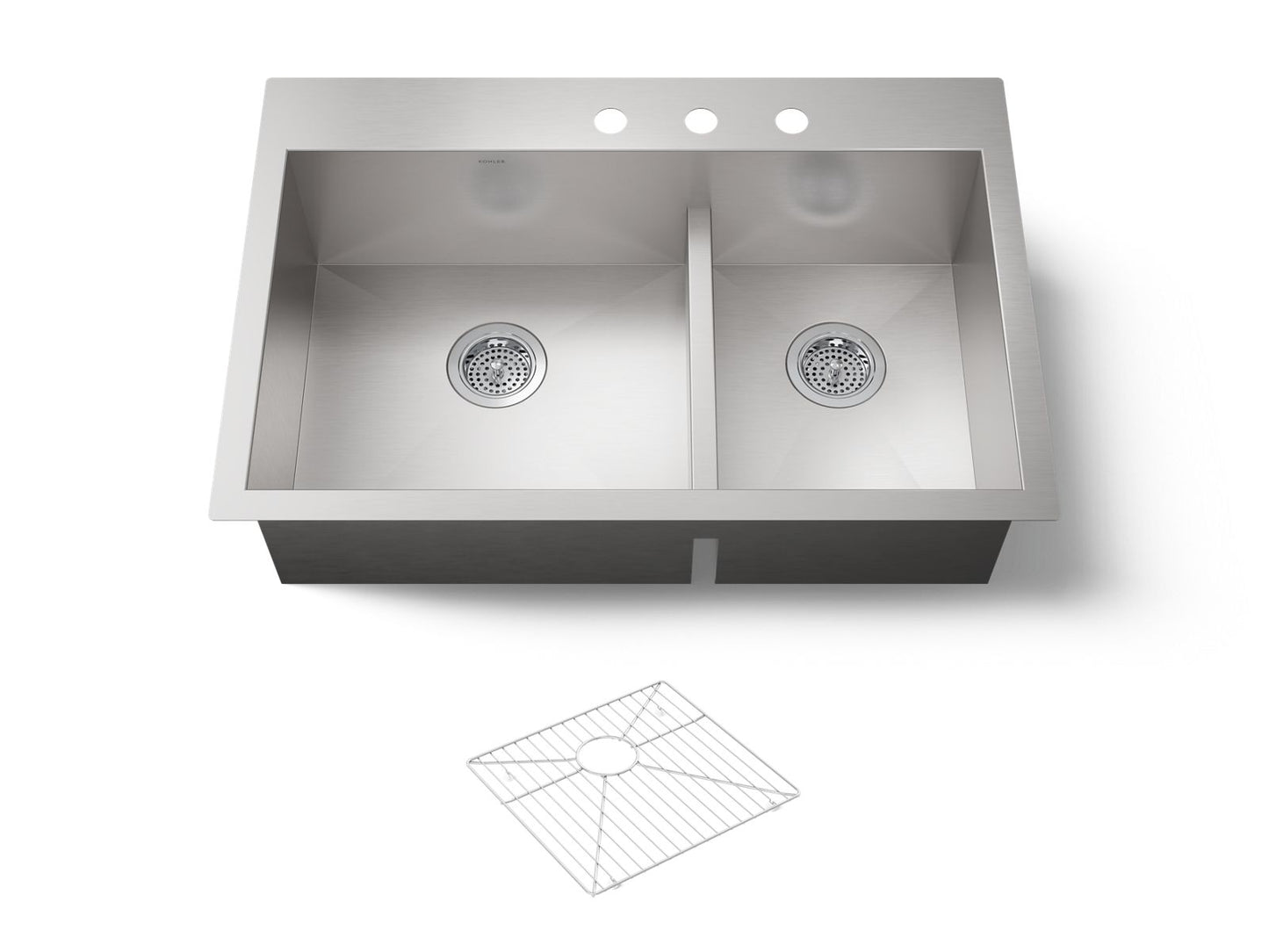 KOHLER K-3839-3-NA Vault Smart Divide 33" top-/undermount double-bowl kitchen sink - Stainless Steel