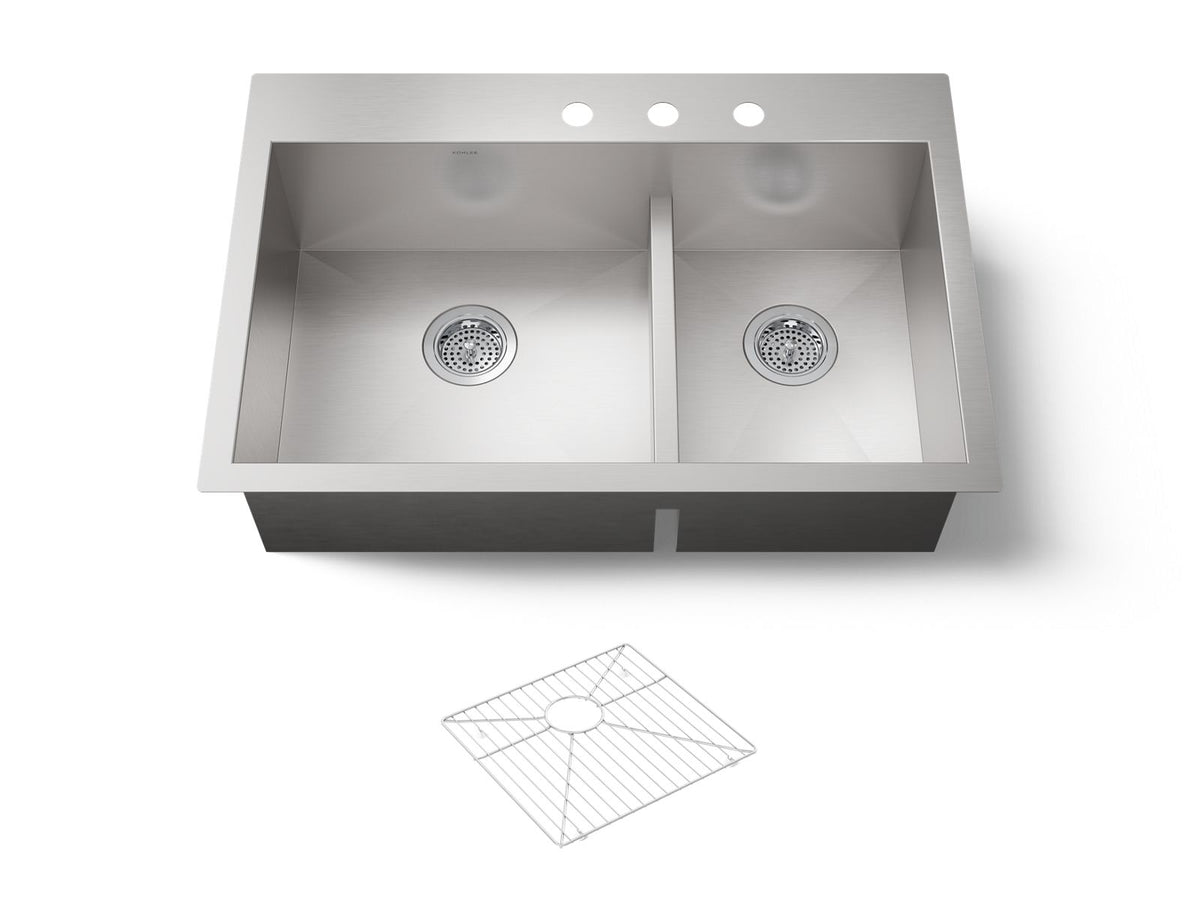 KOHLER K-3839-3-NA Vault Smart Divide 33" Top-/Undermount Double-Bowl Kitchen Sink - Stainless Steel