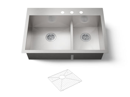 KOHLER K-3839-3-NA Vault Smart Divide 33" top-/undermount double-bowl kitchen sink - Stainless Steel