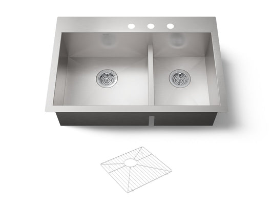 KOHLER K-3839-3-NA Vault Smart Divide 33" top-/undermount double-bowl kitchen sink - Stainless Steel