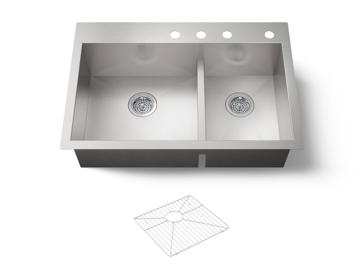 KOHLER K-3839-4-NA Vault Smart Divide 33" Top-/Undermount Double-Bowl Kitchen Sink - Stainless Steel