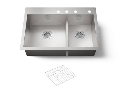 KOHLER K-3839-4-NA Vault Smart Divide 33" top-/undermount double-bowl kitchen sink - Stainless Steel
