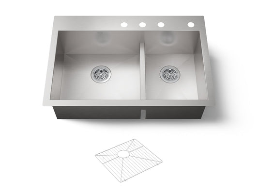 KOHLER K-3839-4-NA Vault Smart Divide 33" top-/undermount double-bowl kitchen sink - Stainless Steel