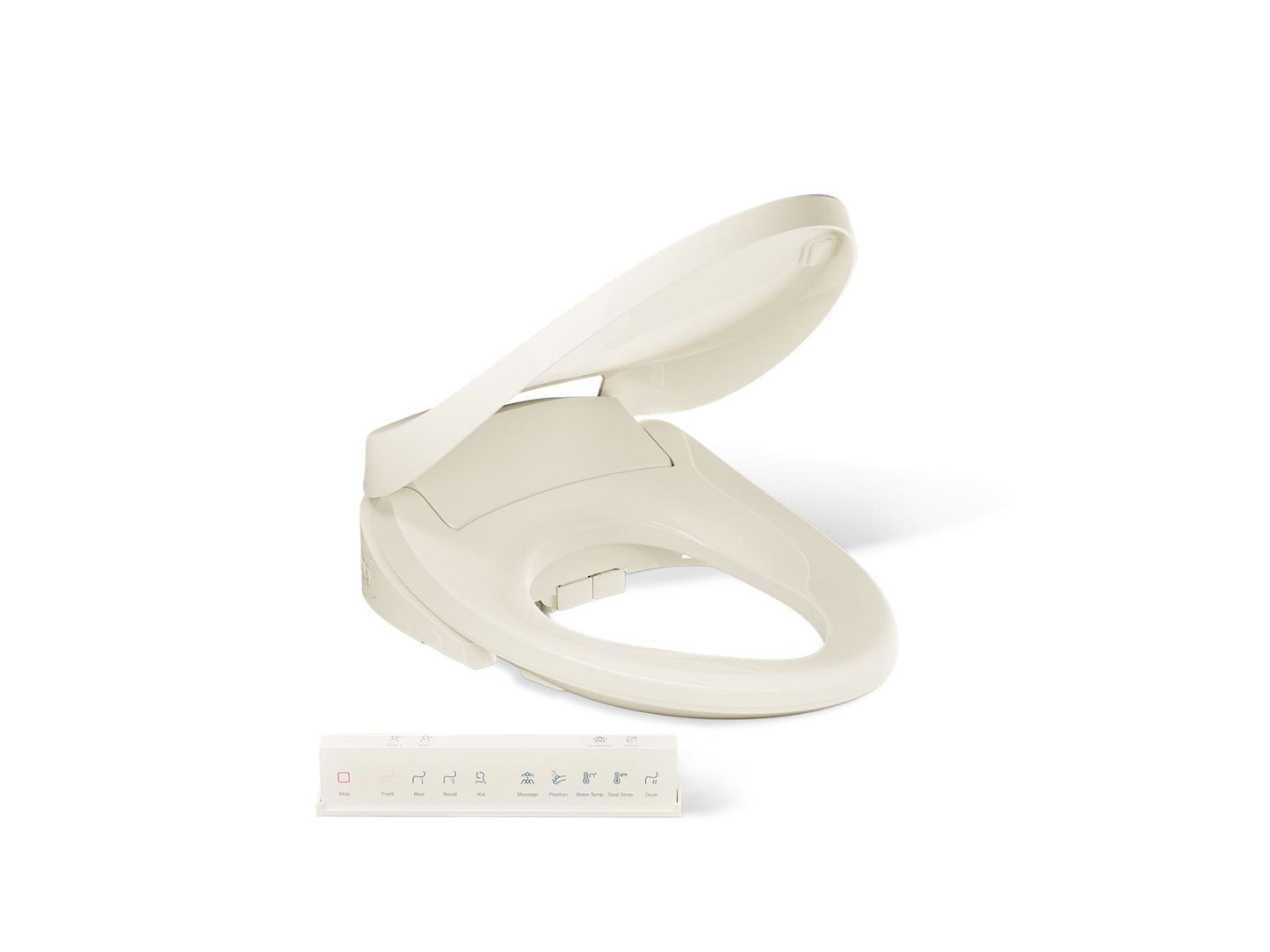 KOHLER PureWash E860 Dual-Wand Elongated bidet toilet seat with remote control in Biscuit - K-38392-96