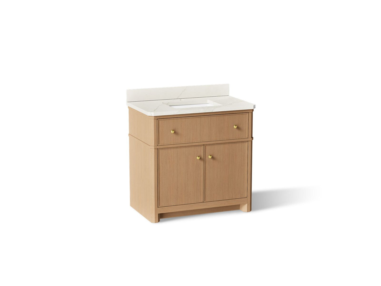 KOHLER K-39307-SWK Claude by Studio McGee 36" bathroom vanity cabinet with sink and quartz top - White Oak