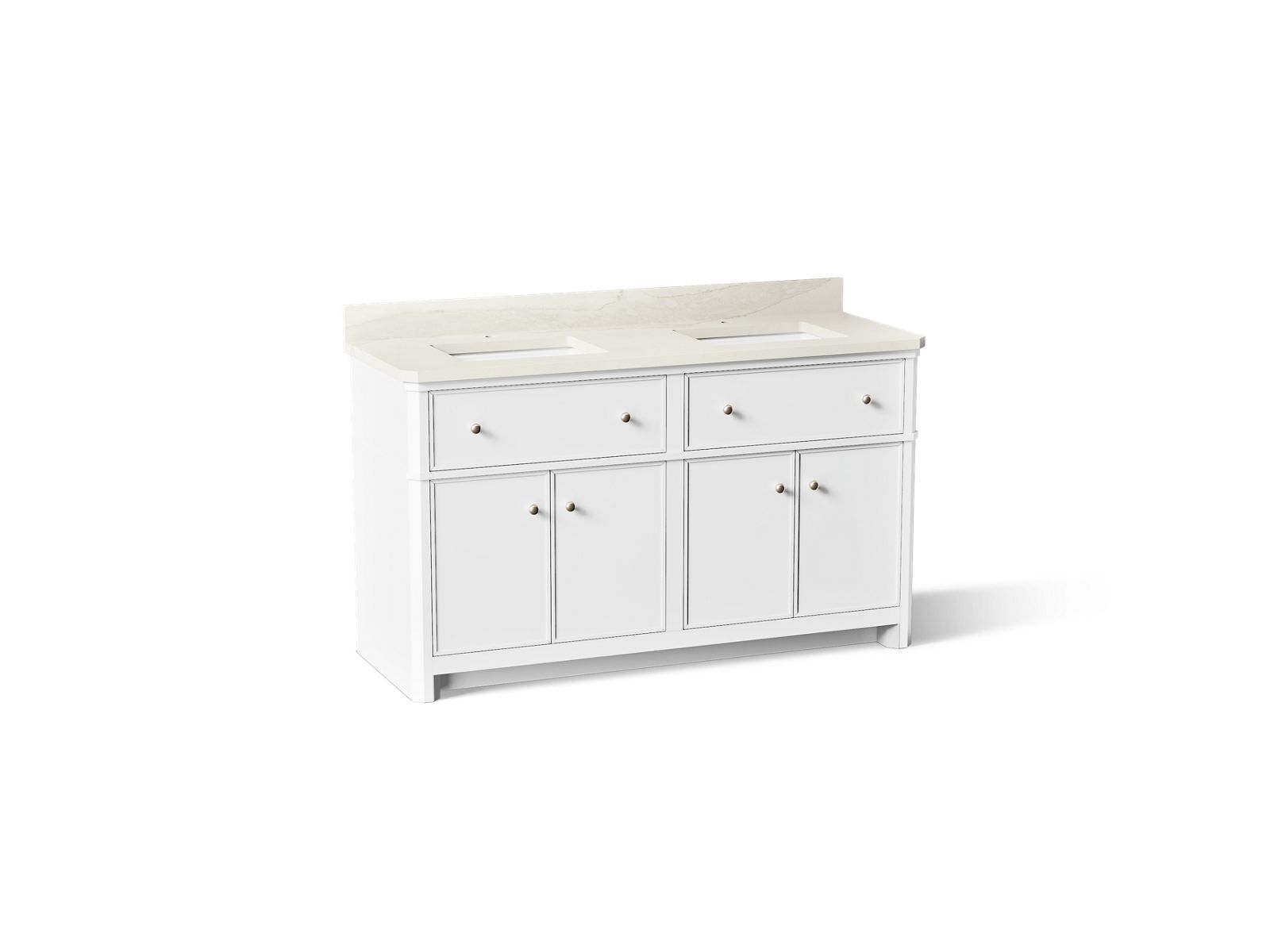 KOHLER K-39309-0 Claude By Studio Mcgee 60" Bathroom Vanity Cabinet With Sinks And Quartz Top - White