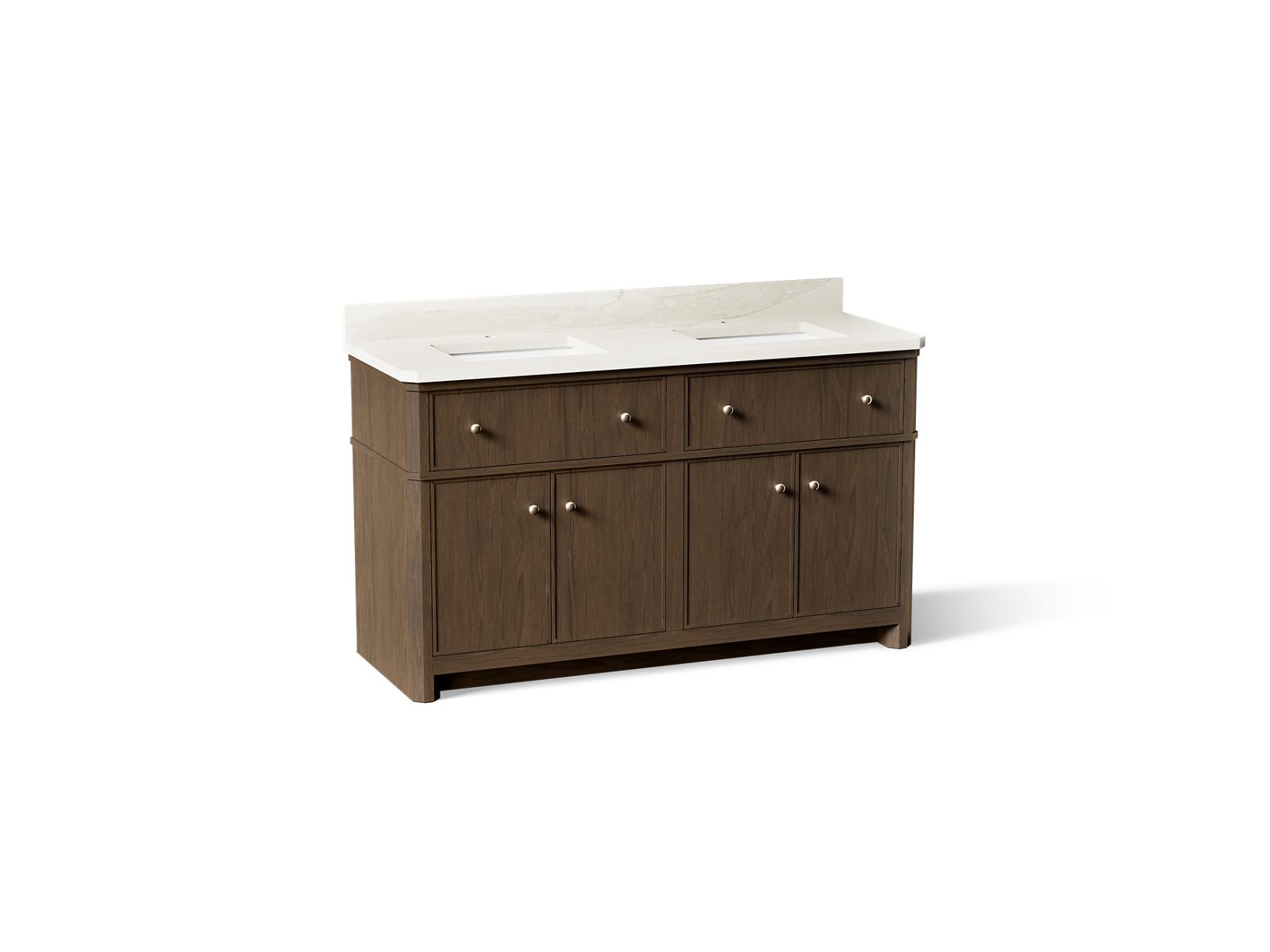 KOHLER K-39309-DAK Claude By Studio Mcgee 60" Bathroom Vanity Cabinet With Sinks And Quartz Top - Draper Oak