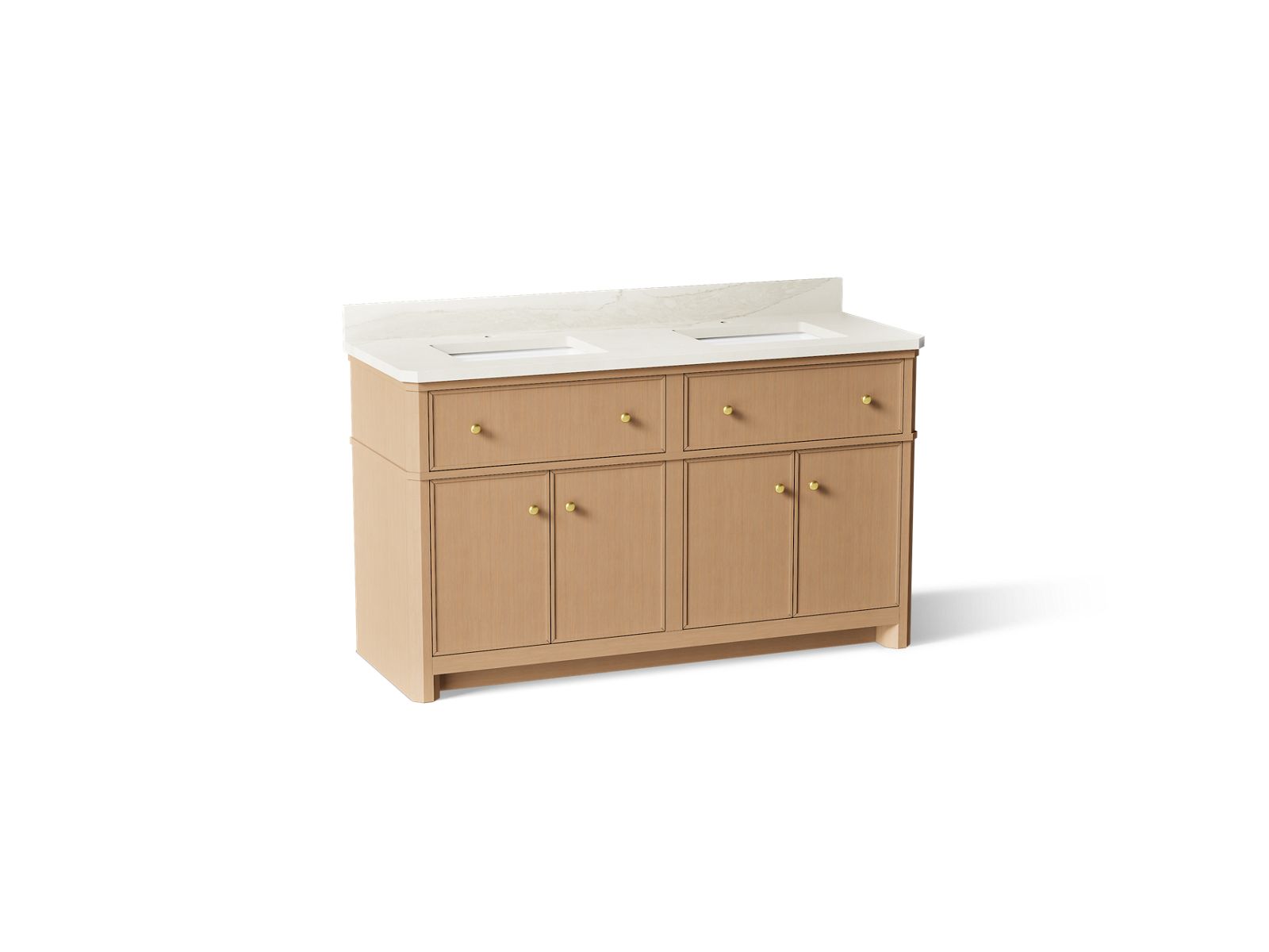 KOHLER K-39309-SWK Claude By Studio Mcgee 60" Bathroom Vanity Cabinet With Sinks And Quartz Top - White Oak