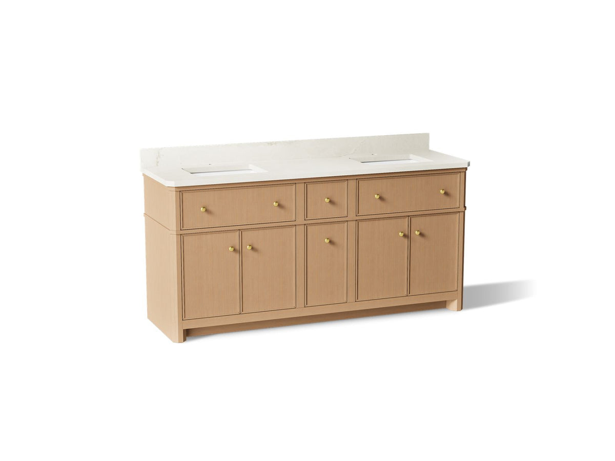 KOHLER K-39310-SWK Claude By Studio Mcgee 72" Bathroom Vanity Cabinet With Sinks And Quartz Top - White Oak