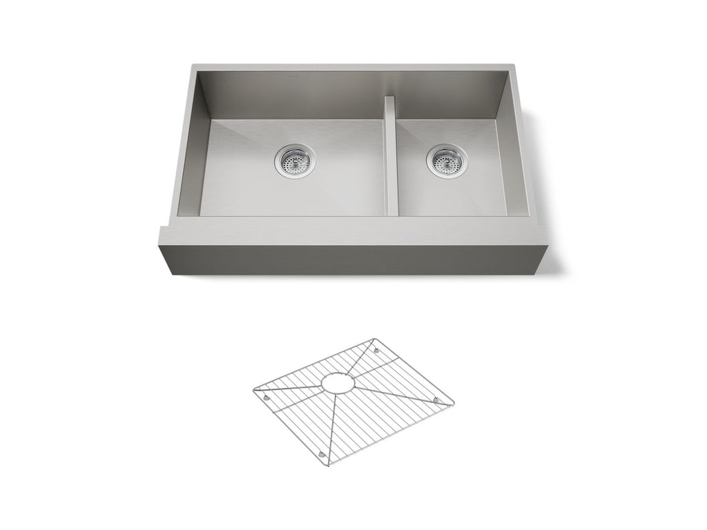 KOHLER K-3945-NA Vault Smart Divide 35-1/2" Undermount Double-Bowl Farmhouse Kitchen Sink - Stainless Steel