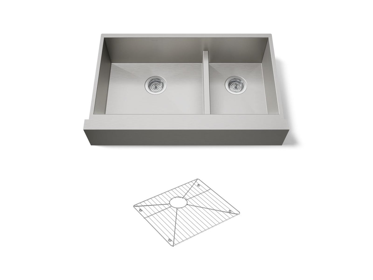 KOHLER K-3945-NA Vault Smart Divide 35-1/2" Undermount Double-Bowl Farmhouse Kitchen Sink - Stainless Steel