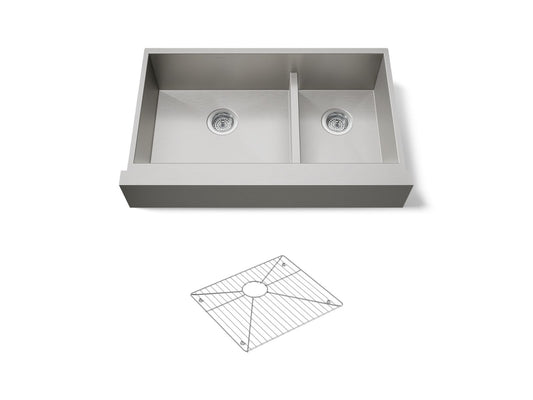 KOHLER K-3945-NA Vault Smart Divide 35-1/2" undermount double-bowl farmhouse kitchen sink - Stainless Steel