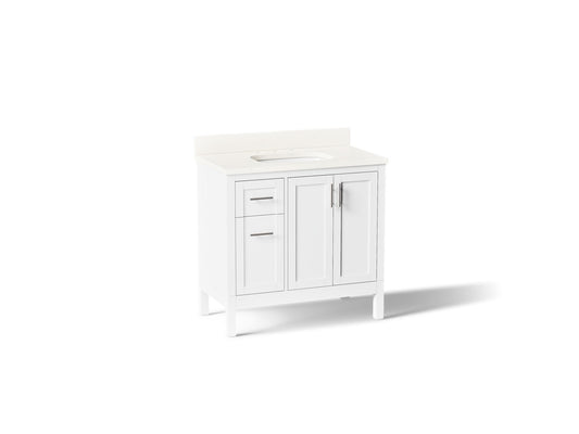 KOHLER K-39605-ASB-0 Hadron 36" bathroom vanity cabinet with sink and quartz top - White