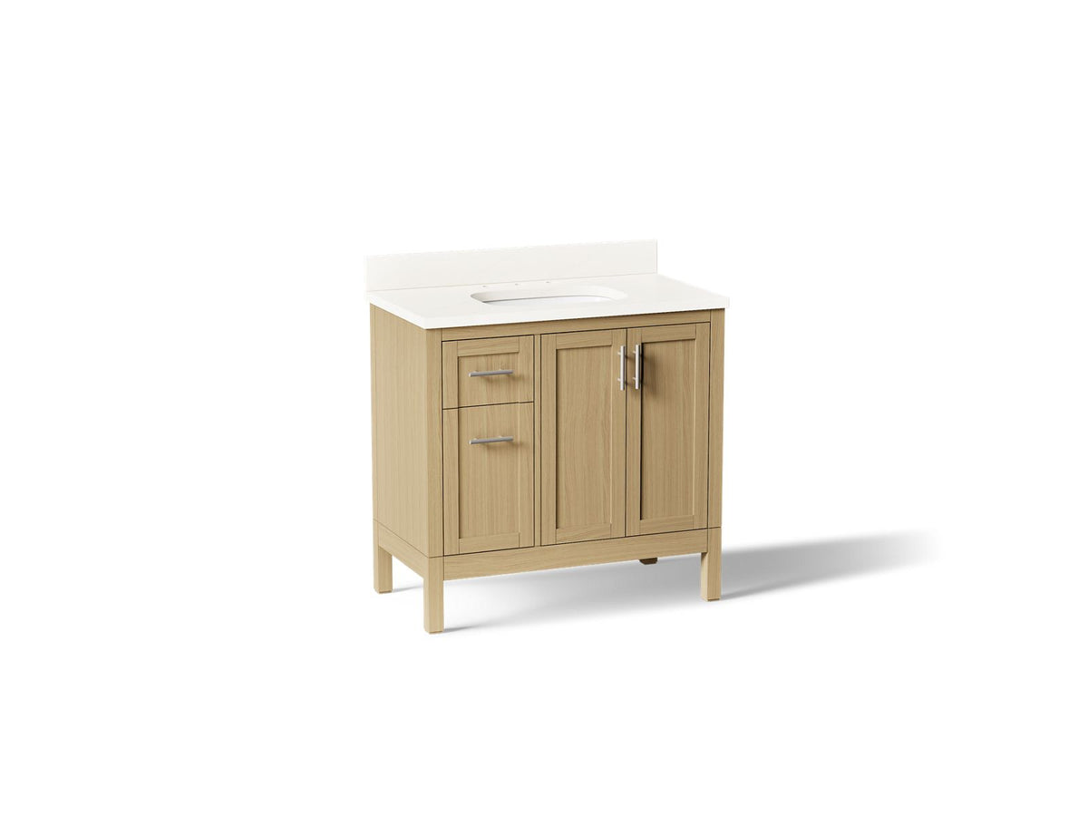 KOHLER K-39605-ASB-WEK Hadron 36" Bathroom Vanity Cabinet With Sink And Quartz Top - Light Oak