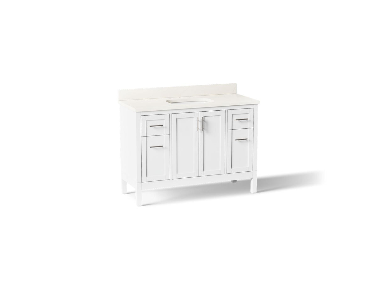 KOHLER K-39606-ASB-0 Hadron 48" Bathroom Vanity Cabinet With Sink And Quartz Top - White